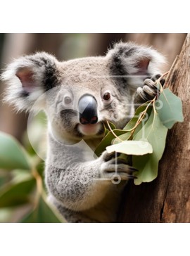 Intra Συλλεκτικό Ξύλινο Παζλ Plywood  4mm - Αξιολάτρευτη εικόνα ενός κοάλα σε ένα κλαδί δέντρου που τρώει ένα φύλλο ευκαλύπτου Σε Ξύλινο Κουτί - Διαστάσεις: 10x10 cm – 25 κομμάτια