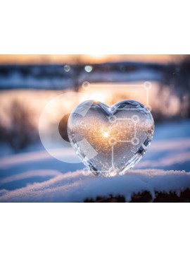 Intra Συλλεκτικό Ξύλινο Παζλ Plywood  4mm - Γλυπτό πάγου σε σχήμα καρδιάς στο χιόνι με το ηλιοβασίλεμα Σε Ξύλινο Κουτί - Διαστάσεις Puzzle: 10x10 cm – 25 κομμάτια
