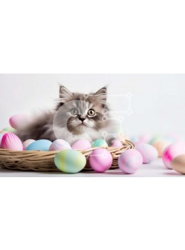 Intra Συλλεκτικό Ξύλινο Παζλ Plywood  4mm - Περίεργη γάτα με τα πασχαλινά αυγά Σε Ξύλινο Κουτί - Διαστάσεις: 10x10 cm – 25 κομμάτια