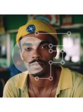 Intra Συλλεκτικό Ξύλινο Παζλ Plywood  4mm - Κομψός άνδρας με μπλε πουκάμισο και κίτρινο καπέλο Σε Ξύλινο Κουτί - Διαστάσεις Puzzle: 10x10 cm – 25 κομμάτια