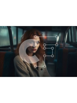 Intra Συλλεκτικό Ξύλινο Παζλ Plywood  4mm - Σοβαρή κοκκινομάλλα σε λεωφορείο με μπεζ παλτό και καφέ τσαντάκι Σε Ξύλινο Κουτί - Διαστάσεις Puzzle: 10x10 cm – 25 κομμάτια