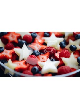 Σετ των 2 Intra Συλλεκτικό Ξύλινο Παζλ Plywood  4mm - Fruit Bowl με αστέρια για τη γιορτή της 4ης Ιουλίου Σε Ξύλινο Κουτί - Διαστάσεις: 10x10 cm – 25 κομμάτια
