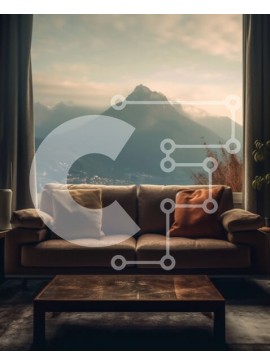 Intra Συλλεκτικό Ξύλινο Παζλ Plywood  4mm - Άνετο σαλόνι με θέα σε μια όμορφη οροσειρά Σε Ξύλινο Κουτί - Διαστάσεις Puzzle: 10x10 cm – 25 κομμάτια