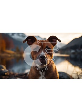 Intra Συλλεκτικό Ξύλινο Παζλ Plywood  4mm - Καφέ και λευκό σκυλί δίπλα στη λίμνη με τα βουνά Σε Ξύλινο Κουτί - Διαστάσεις: 10x10 cm – 25 κομμάτια