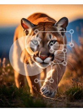 Σετ των 2 Intra Συλλεκτικό Ξύλινο Παζλ Plywood  4mm - Εκπληκτική εικόνα ενός βουνού λιονταριού σε ένα χορταριασμένο τοπίο στο ηλιοβασίλεμα Σε Ξύλινο Κουτί - Διαστάσεις: 10x10 cm – 25 κομμάτια