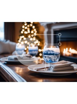 Intra Συλλεκτικό Ξύλινο Παζλ Plywood  4mm - Ποτήρια κρασιού με θέμα το βουνό δίπλα σε τζάκι Σε Ξύλινο Κουτί - Διαστάσεις Puzzle: 10x10 cm – 25 κομμάτια