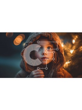 Intra Συλλεκτικό Ξύλινο Παζλ Plywood  4mm - Νεαρό κορίτσι που συλλογίζεται τις διακοπές μπροστά από το χριστουγεννιάτικο δέντρο Σε Ξύλινο Κουτί - Διαστάσεις Puzzle: 10x10 cm – 25 κομμάτια