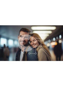 Intra Συλλεκτικό Ξύλινο Παζλ Plywood  4mm - Χαμογελώντας ζευγάρι σε έναν διάδρομο αεροδρομίου Σε Ξύλινο Κουτί - Διαστάσεις Puzzle: 10x10 cm – 25 κομμάτια