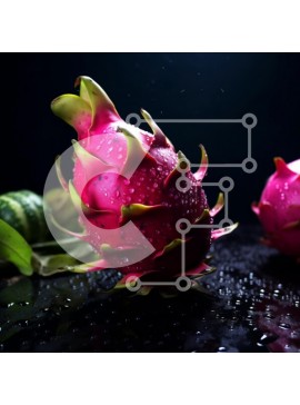 Σετ των 2 Intra Συλλεκτικό Ξύλινο Παζλ Plywood  4mm - Κοντινό πλάνο δύο φρούτων δράκων με σταγονίδια νερού σε μαύρο φόντο Σε Ξύλινο Κουτί - Διαστάσεις: 10x10 cm – 25 κομμάτια