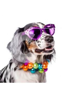 Intra Συλλεκτικό Ξύλινο Παζλ Plywood  4mm - Αξιολάτρευτο σκυλί με πολύχρωμες χάντρες και κομψά γυαλιά ηλίου Σε Ξύλινο Κουτί - Διαστάσεις: 10x10 cm – 25 κομμάτια