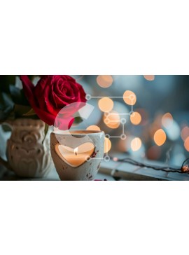 Σετ των 2 Intra Συλλεκτικό Ξύλινο Παζλ Plywood  4mm - Ρομαντική νεκρή φύση με κόκκινο τριαντάφυλλο, κερί και κύπελλο σε σχήμα καρδιάς Σε Ξύλινο Κουτί - Διαστάσεις: 10x10 cm – 25 κομμάτια