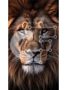 Σετ των 2 Intra Συλλεκτικό Ξύλινο Παζλ Plywood  4mm - Μαύρο και άσπρο σε κοντινή πλάνο Πρόσωπο λιονταριού με διαπεραστικά καστανά μάτια και σοβαρή έκφραση Σε Ξύλινο Κουτί - Διαστάσεις: 10x10 cm – 25 κομμάτια