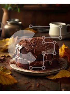 Σετ των 2 Intra Συλλεκτικό Ξύλινο Παζλ Plywood  4mm - Νόστιμη εικόνα ενός κέικ σοκολάτας με παγωμένο σοκολάτα σε ένα πιάτο με φθινοπωρινά φύλλα στο φόντο Σε Ξύλινο Κουτί - Διαστάσεις: 10x10 cm – 25 κομμάτια