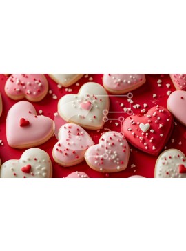 Σετ των 2 Intra Συλλεκτικό Ξύλινο Παζλ Plywood  4mm - Μπισκότα σε σχήμα καρδιάς με κόκκινα και λευκά πασπαλίσματα σε πορτοκαλί φόντο Σε Ξύλινο Κουτί - Διαστάσεις: 10x10 cm – 25 κομμάτια