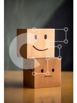 Intra Συλλεκτικό Ξύλινο Παζλ Plywood  4mm - Χαμογελαστά και λυπημένα πρόσωπα Ξύλινοι λίθοι σε σκοτεινό φόντο Σε Ξύλινο Κουτί - Διαστάσεις Puzzle: 10x10 cm – 25 κομμάτια