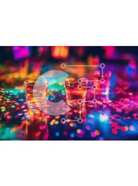 Σετ των 2 Intra Συλλεκτικό Ξύλινο Παζλ Plywood  4mm - Πολύχρωμα ποτήρια σφηνάκι στο τραπέζι με κομφετί Σε Ξύλινο Κουτί - Διαστάσεις: 10x10 cm – 25 κομμάτια