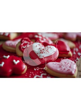 Σετ των 2 Intra Συλλεκτικό Ξύλινο Παζλ Plywood  4mm - Κόκκινα και λευκά μπισκότα σε σχήμα καρδιάς σε ξύλινο τραπέζι Σε Ξύλινο Κουτί - Διαστάσεις: 10x10 cm – 25 κομμάτια