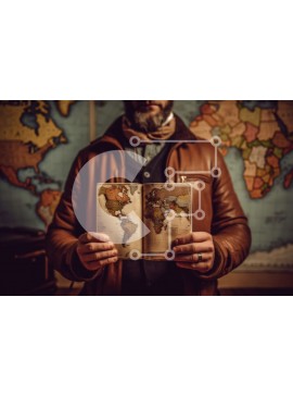 Intra Συλλεκτικό Ξύλινο Παζλ Plywood  4mm - Άνδρας που κρατά Vintage παγκόσμιο χάρτη με δερμάτινο μπουφάν Σε Ξύλινο Κουτί - Διαστάσεις Puzzle: 10x10 cm – 25 κομμάτια