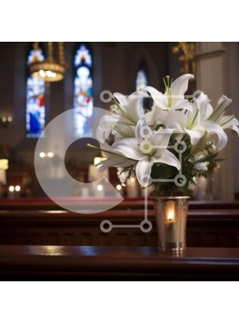 Intra Συλλεκτικό Ξύλινο Παζλ Plywood  4mm - Άδεια εκκλησία με λευκούς κρίνους και βιτρό Σε Ξύλινο Κουτί - Διαστάσεις Puzzle: 10x10 cm – 25 κομμάτια