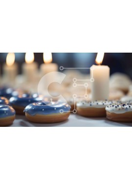 Σετ των 2 Intra Συλλεκτικό Ξύλινο Παζλ Plywood  4mm - Ομάδα ντόνατς με μπλε παγετό και αναμμένα κεριά Σε Ξύλινο Κουτί - Διαστάσεις: 10x10 cm – 25 κομμάτια