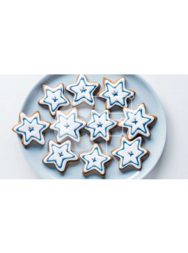 Σετ των 2 Intra Συλλεκτικό Ξύλινο Παζλ Plywood  4mm - Πιάτο με μπισκότα Blue and White Star Σε Ξύλινο Κουτί - Διαστάσεις: 10x10 cm – 25 κομμάτια
