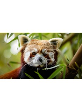 Σετ των 2 Intra Συλλεκτικό Ξύλινο Παζλ Plywood  4mm - Κόκκινο Panda που κάθεται ανάμεσα σε πράσινα φύλλα Σε Ξύλινο Κουτί - Διαστάσεις: 10x10 cm – 25 κομμάτια