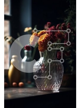 Σετ των 2 Intra Συλλεκτικό Ξύλινο Παζλ Plywood  4mm - Όμορφη εικόνα των λουλουδιών και του ορίζοντα της πόλης μέσα από το παράθυρο Σε Ξύλινο Κουτί - Διαστάσεις: 10x10 cm – 25 κομμάτια