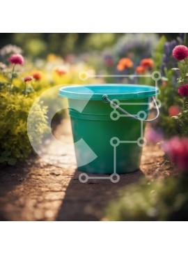 Intra Συλλεκτικό Ξύλινο Παζλ Plywood  4mm - Πράσινος κουβάς σε έναν κήπο με πολύχρωμα λουλούδια Σε Ξύλινο Κουτί - Διαστάσεις: 10x10 cm – 25 κομμάτια