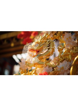 Intra Συλλεκτικό Ξύλινο Παζλ Plywood  4mm - Χρυσό άγαλμα δράκου με διακοσμητικά στοιχεία Σε Ξύλινο Κουτί - Διαστάσεις Puzzle: 10x10 cm – 25 κομμάτια