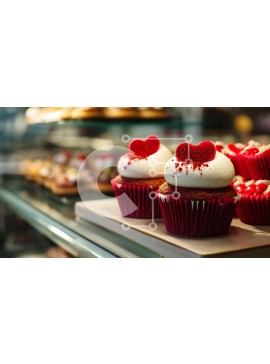 Σετ των 2 Intra Συλλεκτικό Ξύλινο Παζλ Plywood  4mm - Cupcakes με Red Frosting και Πασπαλίσματα σε σχήμα καρδιάς Σε Ξύλινο Κουτί - Διαστάσεις: 10x10 cm – 25 κομμάτια