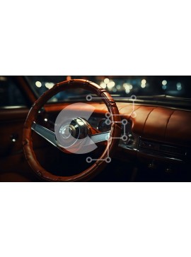 Intra Συλλεκτικό Ξύλινο Παζλ Plywood  4mm - Vintage εσωτερικό αυτοκινήτου με δερμάτινο τιμόνι και κλασικό ταμπλό Σε Ξύλινο Κουτί - Διαστάσεις Puzzle: 10x10 cm – 25 κομμάτια