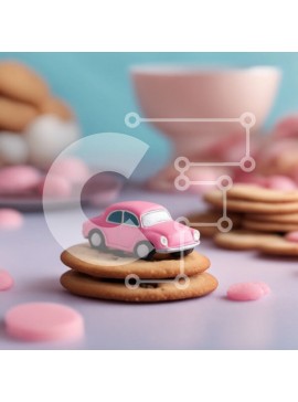 Intra Συλλεκτικό Ξύλινο Παζλ Plywood  4mm - Ροζ αυτοκίνητο παιχνίδι σε στοίβες μπισκότων με καραμέλες Σε Ξύλινο Κουτί - Διαστάσεις Puzzle: 10x10 cm – 25 κομμάτια