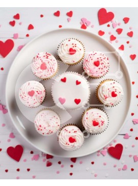 Σετ των 2 Intra Συλλεκτικό Ξύλινο Παζλ Plywood  4mm - Cupcakes του Αγίου Βαλεντίνου με κόκκινες και λευκές καρδιές Σε Ξύλινο Κουτί - Διαστάσεις: 10x10 cm – 25 κομμάτια