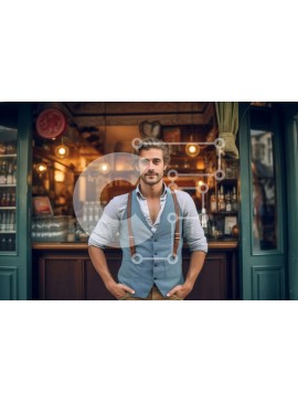 Intra Συλλεκτικό Ξύλινο Παζλ Plywood  4mm - Σοβαρός άνδρας με γιλέκο και ζαρτιέρες που στέκονται μπροστά από το μπαρ Σε Ξύλινο Κουτί - Διαστάσεις Puzzle: 10x10 cm – 25 κομμάτια