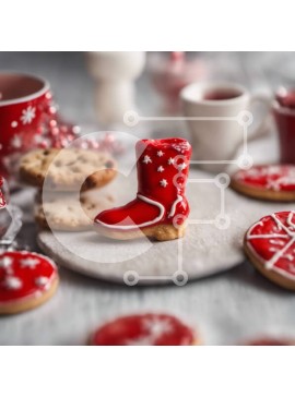 Σετ των 2 Intra Συλλεκτικό Ξύλινο Παζλ Plywood  4mm - Δίσκος με μπισκότα με κόκκινες μπότες χιονιού Σε Ξύλινο Κουτί - Διαστάσεις: 10x10 cm – 25 κομμάτια