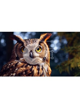 Intra Συλλεκτικό Ξύλινο Παζλ Plywood  4mm - Κοντινό πλάνο μιας κουκουβάγιας με μεγάλα κίτρινα μάτια στο δάσος Σε Ξύλινο Κουτί - Διαστάσεις: 10x10 cm – 25 κομμάτια