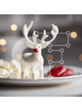 Intra Συλλεκτικό Ξύλινο Παζλ Plywood  4mm - Ειδώλιο λευκού τάρανδου σε ένα πιάτο με Marshmallows και καλάμια καραμελών Σε Ξύλινο Κουτί - Διαστάσεις Puzzle: 10x10 cm – 25 κομμάτια