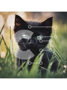 Intra Συλλεκτικό Ξύλινο Παζλ Plywood  4mm - Μαύρο γατάκι σε ένα χωράφι με πράσινο γρασίδι Σε Ξύλινο Κουτί - Διαστάσεις: 10x10 cm – 25 κομμάτια