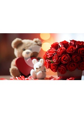 Intra Συλλεκτικό Ξύλινο Παζλ Plywood  4mm - Αρκουδάκι και τριαντάφυλλα - εικόνα για την ημέρα του Αγίου Βαλεντίνου Σε Ξύλινο Κουτί - Διαστάσεις Puzzle: 10x10 cm – 25 κομμάτια