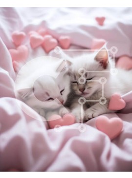 Σετ των 2 Intra Συλλεκτικό Ξύλινο Παζλ Plywood  4mm - Δύο λευκά γατάκια που κοιμούνται σε ένα κρεβάτι με ροζ καρδιές Σε Ξύλινο Κουτί - Διαστάσεις: 10x10 cm – 25 κομμάτια