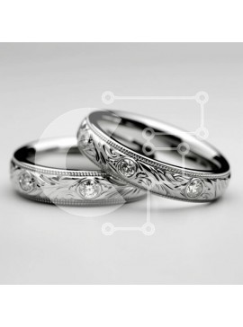 Σετ των 2 Intra Συλλεκτικό Ξύλινο Παζλ Plywood  4mm - Περίπλοκη βέρα με φλοράλ γκραβούρες σε λευκό χρυσό Σε Ξύλινο Κουτί - Διαστάσεις: 10x10 cm – 25 κομμάτια