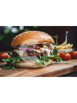 Σετ των 2 Intra Συλλεκτικό Ξύλινο Παζλ Plywood  4mm - Νόστιμο Cheeseburger με φρέσκα λαχανικά σε ξύλινη σανίδα Σε Ξύλινο Κουτί - Διαστάσεις: 10x10 cm – 25 κομμάτια