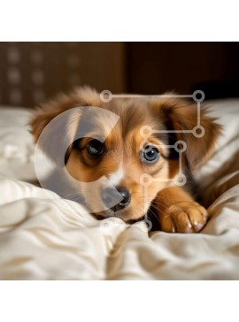 Intra Συλλεκτικό Ξύλινο Παζλ Plywood  4mm - Αξιολάτρευτη εικόνα ενός σκύλου σε ένα κρεβάτι με μεγάλα καστανά μάτια Σε Ξύλινο Κουτί - Διαστάσεις: 10x10 cm – 25 κομμάτια