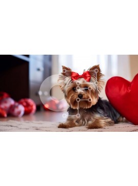 Intra Συλλεκτικό Ξύλινο Παζλ Plywood  4mm - Σκύλος Yorkshire Terrier που γιορτάζει την Ημέρα του Αγίου Βαλεντίνου Σε Ξύλινο Κουτί - Διαστάσεις: 10x10 cm – 25 κομμάτια