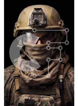 Intra Συλλεκτικό Ξύλινο Παζλ Plywood  4mm - Στρατιώτης με το κράνος και τα γυαλιά στο μαύρο υπόβαθρο Στοκ Φωτογραφία Σε Ξύλινο Κουτί - Διαστάσεις Puzzle: 10x10 cm – 25 κομμάτια