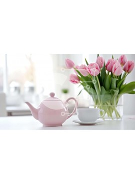 Σετ των 2 Intra Συλλεκτικό Ξύλινο Παζλ Plywood  4mm - Ροζ τσαγιέρα και φλιτζάνι με βάζο με ροζ τουλίπες Σε Ξύλινο Κουτί - Διαστάσεις: 10x10 cm – 25 κομμάτια