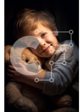 Intra Συλλεκτικό Ξύλινο Παζλ Plywood  4mm - Αξιολάτρευτη εικόνα ενός αγοριού που αγκαλιάζει το αρκουδάκι του στο σκοτάδι Σε Ξύλινο Κουτί - Διαστάσεις Puzzle: 10x10 cm – 25 κομμάτια