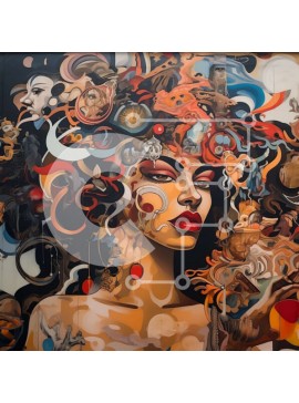 Σετ των 2 Intra Συλλεκτικό Ξύλινο Παζλ Plywood  4mm - Αφηρημένη ομορφιά: Πολύχρωμο χτένισμα και μακιγιάζ σε μια γυναίκα Σε Ξύλινο Κουτί - Διαστάσεις: 10x10 cm – 25 κομμάτια