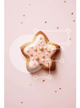 Σετ των 2 Intra Συλλεκτικό Ξύλινο Παζλ Plywood  4mm - Μπισκότο σε σχήμα αστεριού με γλάσο και χρυσά αστέρια σε ροζ φόντο Σε Ξύλινο Κουτί - Διαστάσεις: 10x10 cm – 25 κομμάτια