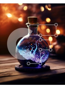 Intra Συλλεκτικό Ξύλινο Παζλ Plywood  4mm - Λαμπερό υγρό σε γυάλινο μπουκάλι με φελλό σε ξύλινο τραπέζι τη νύχτα Σε Ξύλινο Κουτί - Διαστάσεις Puzzle: 10x10 cm – 25 κομμάτια